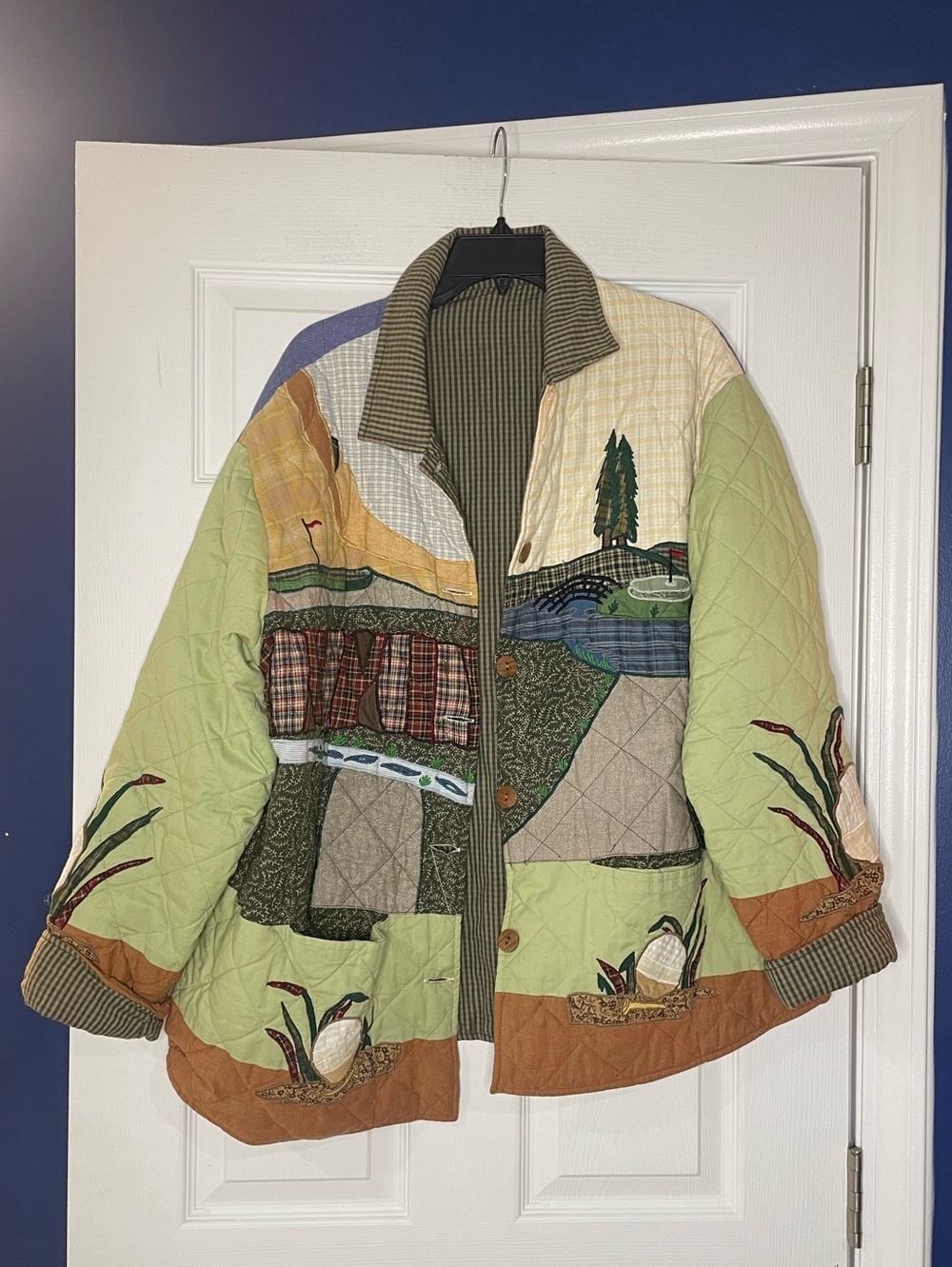 PATCH MAGIC vintage quilted jacket in golf theme - LARGE